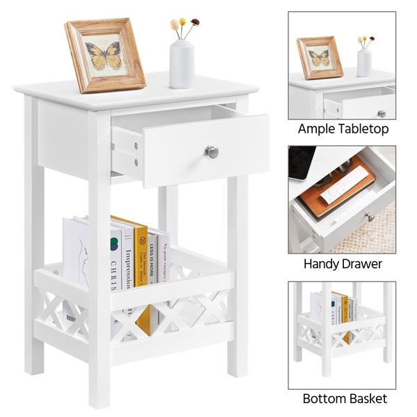 Bedside Table with 1 Drawer 1 Shelf with Fence Sofa Side Table Nightstand