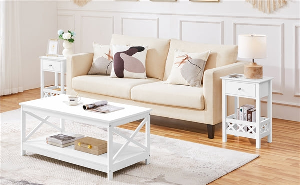 Bedside Table with 1 Drawer 1 Shelf with Fence Sofa Side Table Nightstand