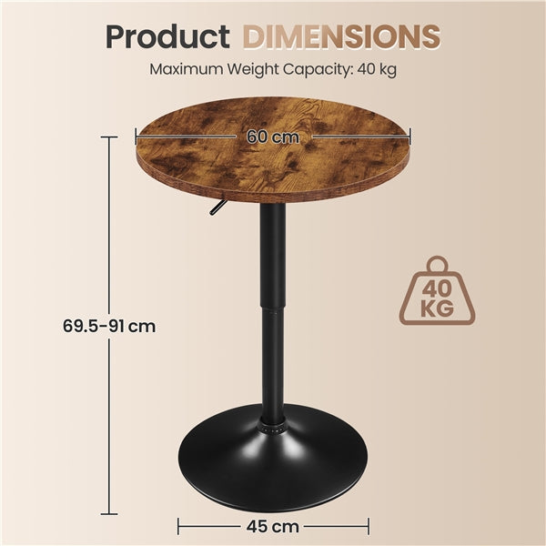 Adjustable Height Pub Table Counter Height Bistro Table w/ 360° Swivel Tabletop