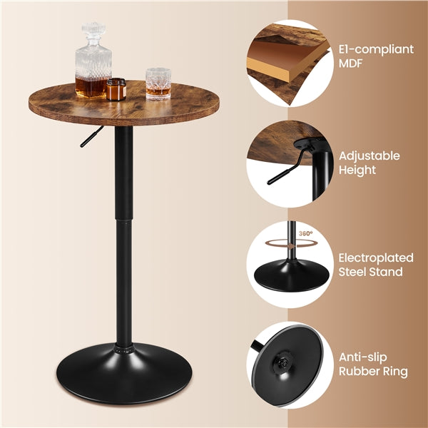 Adjustable Height Pub Table Counter Height Bistro Table w/ 360° Swivel Tabletop
