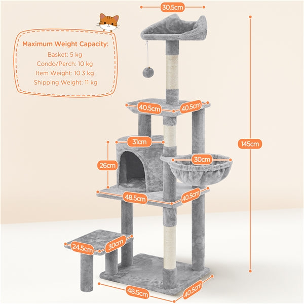 Yaheetech 57" Tall Cat Tree — Deluxe Multi-Level Cat Tower with Condo, Basket, Scratching Posts