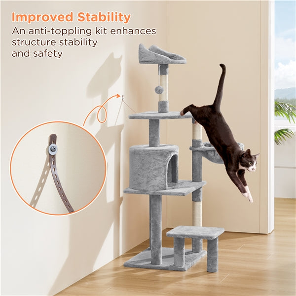 Yaheetech 57" Tall Cat Tree — Deluxe Multi-Level Cat Tower with Condo, Basket, Scratching Posts