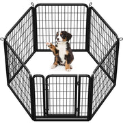 31.5"/80cm Dog Playpen Panels, Black Steel Fence w/Door, Outdoor Indoor Exercise Barrier