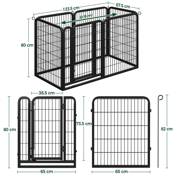 31.5"/80cm Dog Playpen Panels, Black Steel Fence w/Door, Outdoor Indoor Exercise Barrier