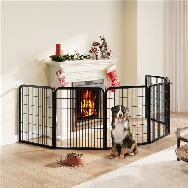 31.5"/80cm Dog Playpen Panels, Black Steel Fence w/Door, Outdoor Indoor Exercise Barrier