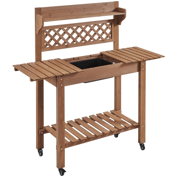 Rolling Garden Potting Bench Outdoor Planting Table Wooden Work Station Table