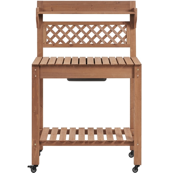 Rolling Garden Potting Bench Outdoor Planting Table Wooden Work Station Table