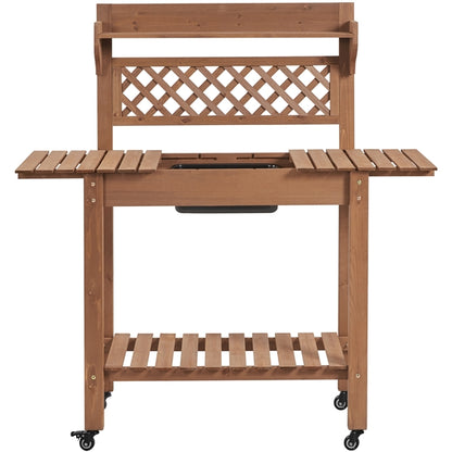 Rolling Garden Potting Bench Outdoor Planting Table Wooden Work Station Table