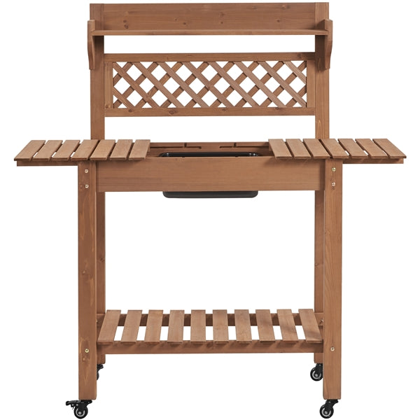 Rolling Garden Potting Bench Outdoor Planting Table Wooden Work Station Table