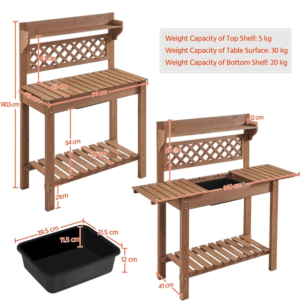Rolling Garden Potting Bench Outdoor Planting Table Wooden Work Station Table