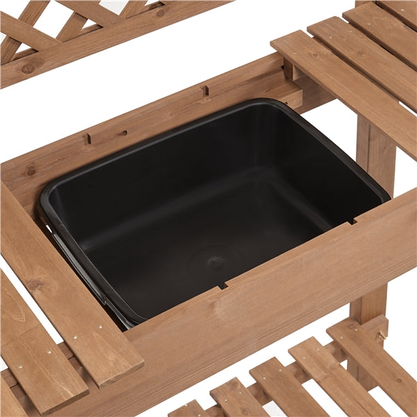 Rolling Garden Potting Bench Outdoor Planting Table Wooden Work Station Table