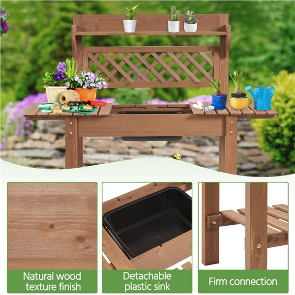Rolling Garden Potting Bench Outdoor Planting Table Wooden Work Station Table