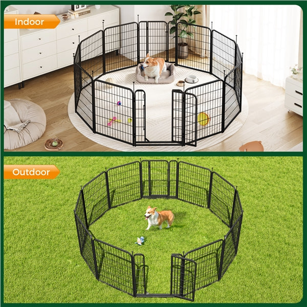 31.5"/80cm Dog Playpen Panels, Flat-Top Stakes Metal Fence w/Door Dog Pence Pet Pen