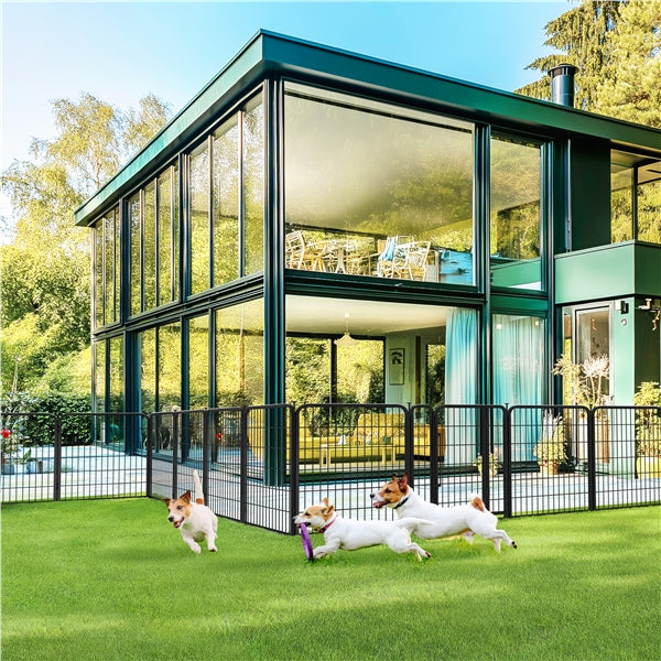 31.5"/80cm Dog Playpen Panels, Flat-Top Stakes Metal Fence w/Door Dog Pence Pet Pen