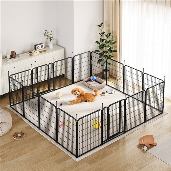 31.5"/80cm Dog Playpen Panels, Flat-Top Stakes Metal Fence w/Door Dog Pence Pet Pen