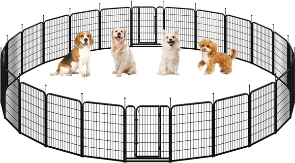 31.5"/80cm Dog Playpen Panels, Flat-Top Stakes Metal Fence w/Door Dog Pence Pet Pen