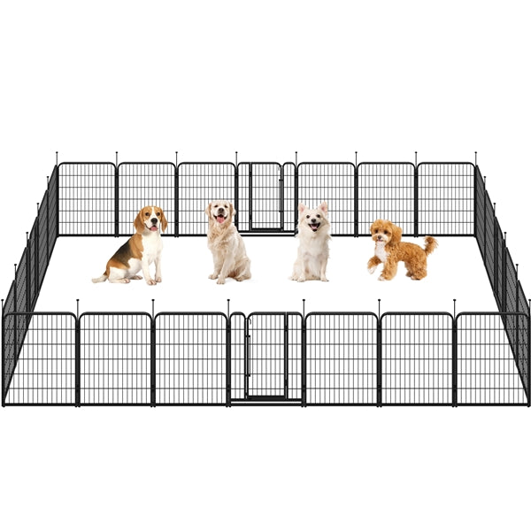 31.5"/80cm Dog Playpen Panels, Flat-Top Stakes Metal Fence w/Door Dog Pence Pet Pen