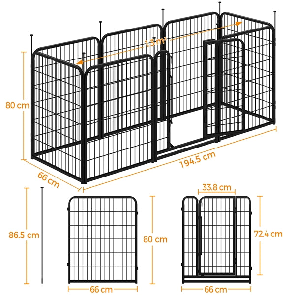8-Panel Foldable Metal Pet Playpen with Door Indoor & Outdoor Dog Fence