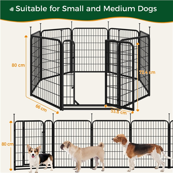 31.5"/80cm Dog Playpen Panels, Flat-Top Stakes Metal Fence w/Door Dog Pence Pet Pen