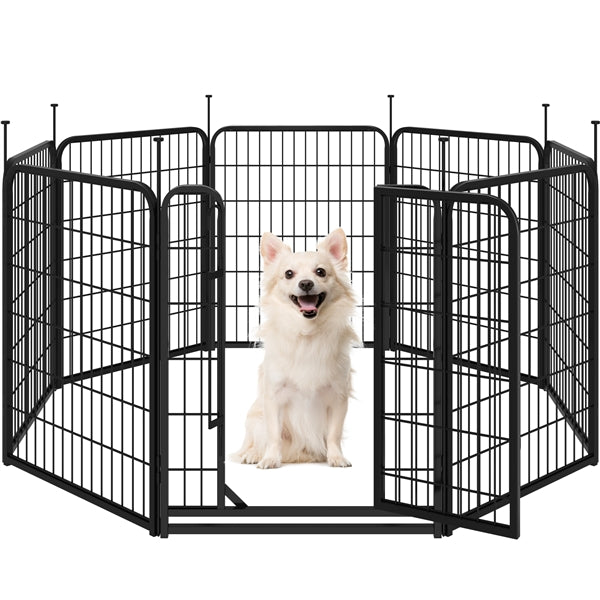 31.5"/80cm Dog Playpen Panels, Flat-Top Stakes Metal Fence w/Door Dog Pence Pet Pen