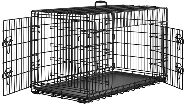 107 cm Dog Crate for w/ Divider Foldable Metal Wire Dog Cage Dog Kennel