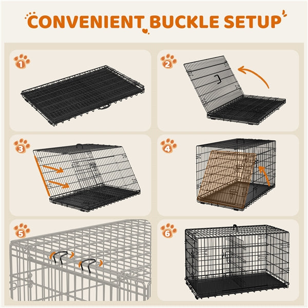 107 cm Dog Crate for w/ Divider Foldable Metal Wire Dog Cage Dog Kennel