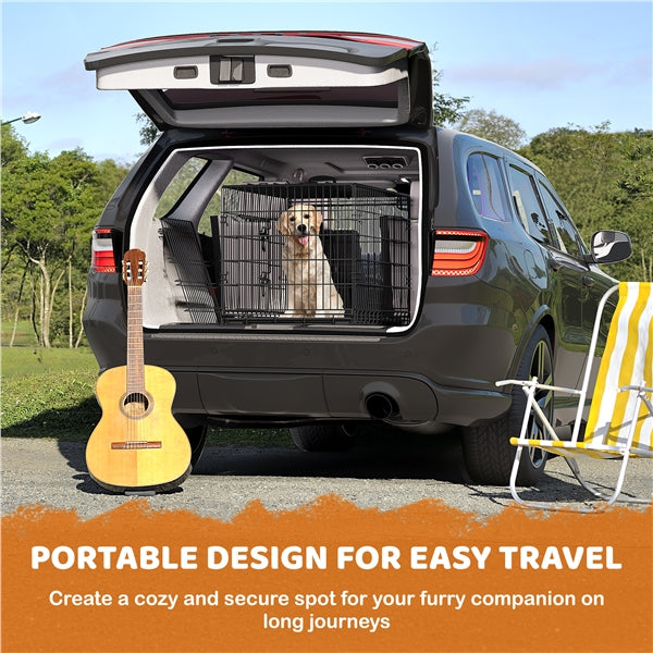 107 cm Dog Crate for w/ Divider Foldable Metal Wire Dog Cage Dog Kennel