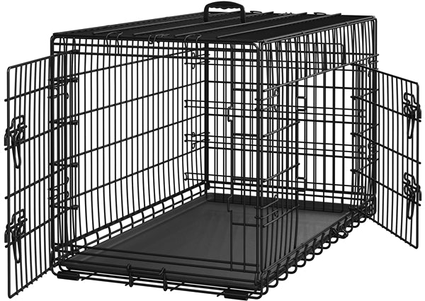 107 cm Dog Crate for w/ Divider Foldable Metal Wire Dog Cage Dog Kennel