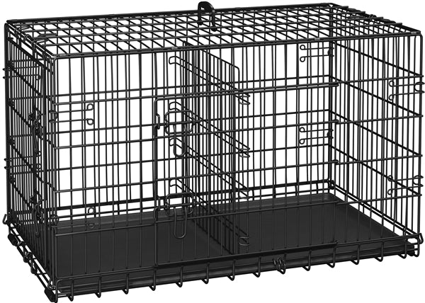 107 cm Dog Crate for w/ Divider Foldable Metal Wire Dog Cage Dog Kennel