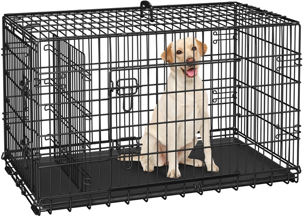 107 cm Dog Crate for w/ Divider Foldable Metal Wire Dog Cage Dog Kennel