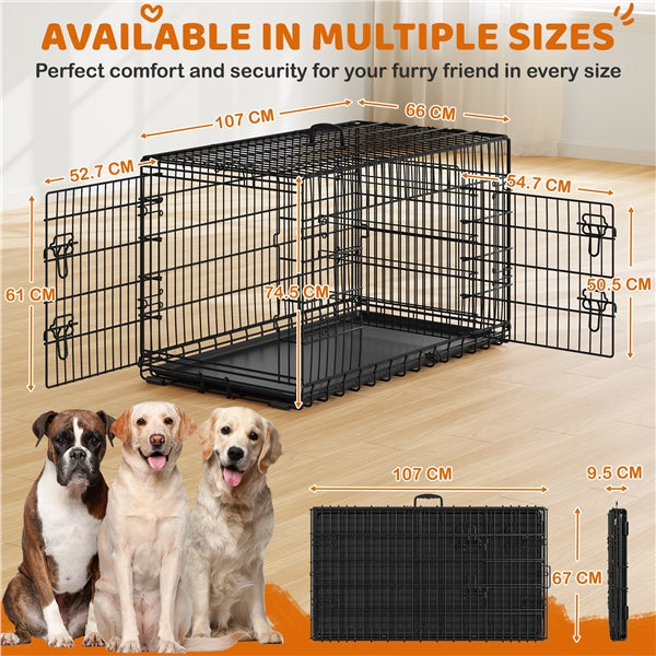 107 cm Dog Crate for w/ Divider Foldable Metal Wire Dog Cage Dog Kennel