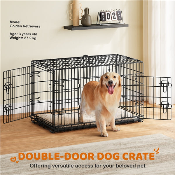 107 cm Dog Crate for w/ Divider Foldable Metal Wire Dog Cage Dog Kennel