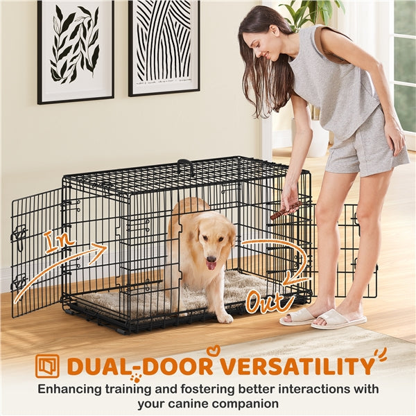 107 cm Dog Crate for w/ Divider Foldable Metal Wire Dog Cage Dog Kennel
