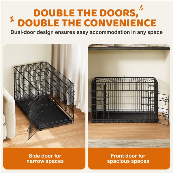 107 cm Dog Crate for w/ Divider Foldable Metal Wire Dog Cage Dog Kennel