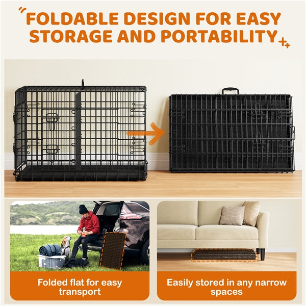 90 cm Dog Crate w/ Divider Foldable Metal Wire Dog Cage Kennel