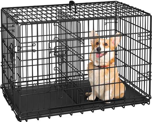 90 cm Dog Crate w/ Divider Foldable Metal Wire Dog Cage Kennel
