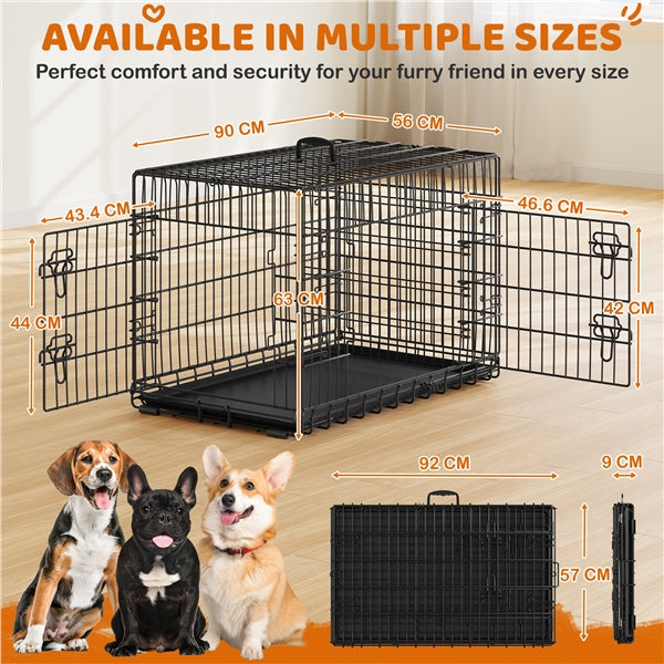 90 cm Dog Crate w/ Divider Foldable Metal Wire Dog Cage Kennel
