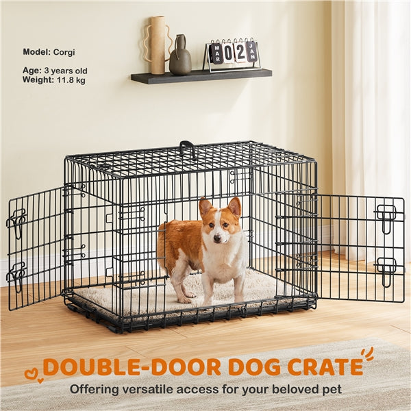 90 cm Dog Crate w/ Divider Foldable Metal Wire Dog Cage Kennel