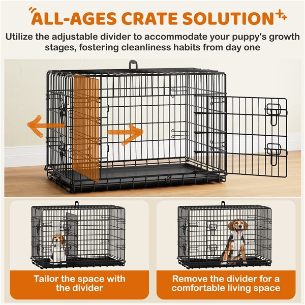 90 cm Dog Crate w/ Divider Foldable Metal Wire Dog Cage Kennel