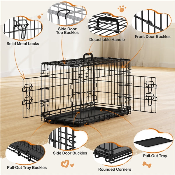 76 cm Dog Crate Foldable Metal Wire Dog Cage Pet Kennel