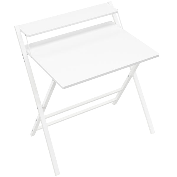 2-Tier Foldable Computer Desk w/ Monitor Shelf Small Table for Home Office