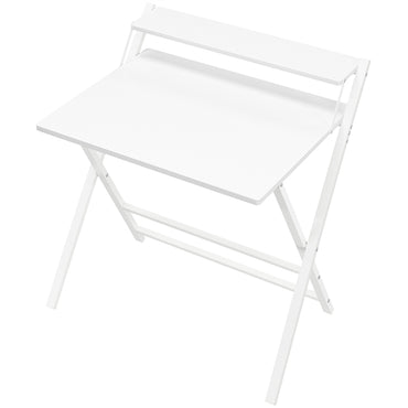 2-Tier Foldable Computer Desk w/ Monitor Shelf Small Table for Home Office