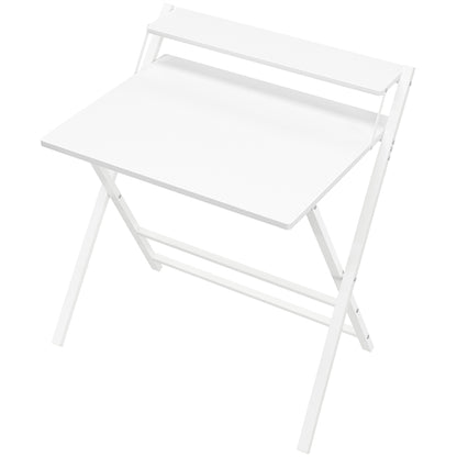 2-Tier Foldable Computer Desk w/ Monitor Shelf Small Table for Home Office