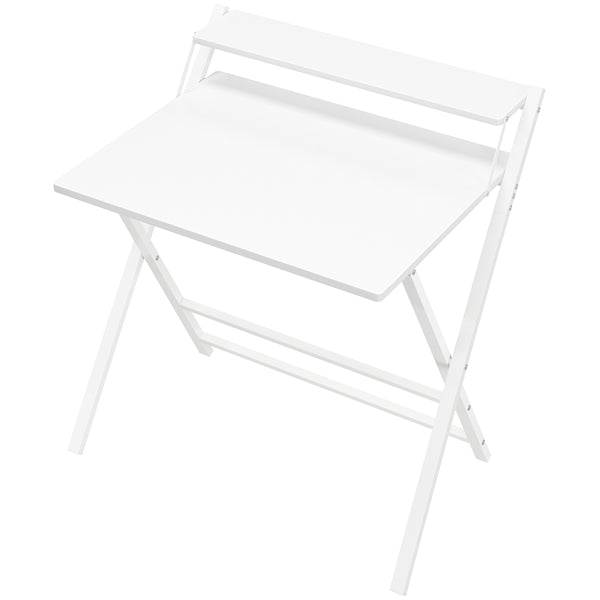 2-Tier Foldable Computer Desk w/ Monitor Shelf Small Table for Home Office