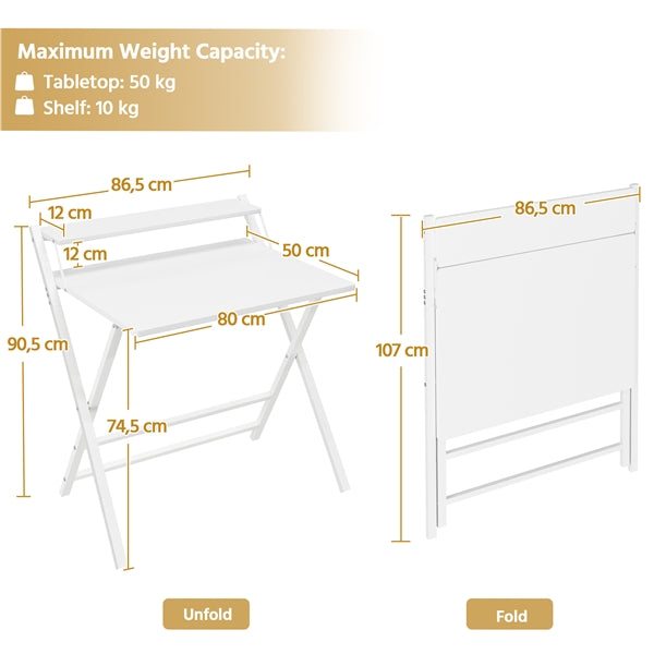 2-Tier Foldable Computer Desk w/ Monitor Shelf Small Table for Home Office