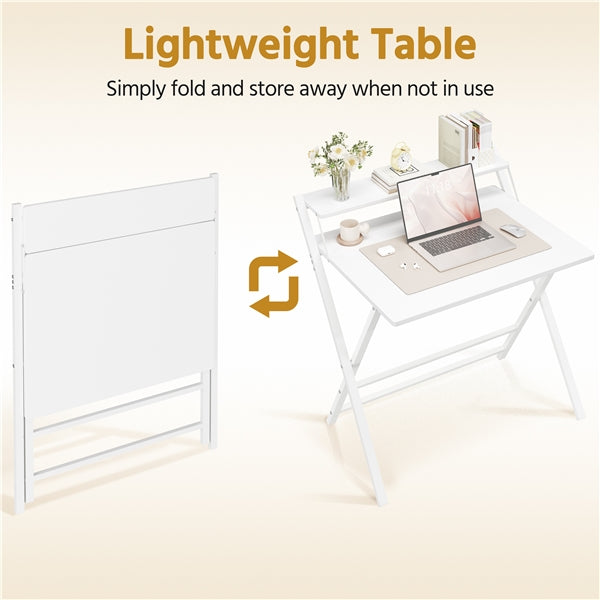 2-Tier Foldable Computer Desk w/ Monitor Shelf Small Table for Home Office