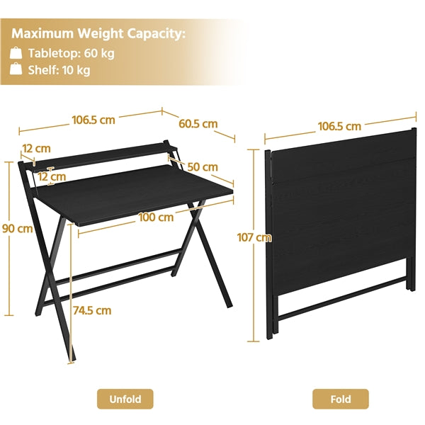 2-Tier Foldable Computer Desk w/ Monitor Shelf Home Office Table