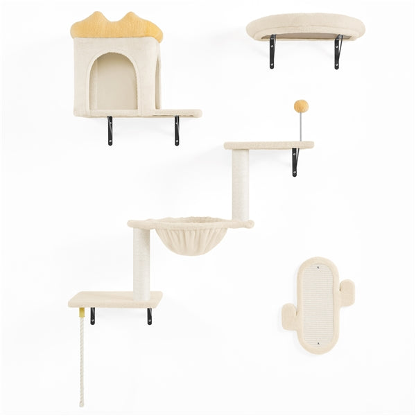 Yaheetech Wall-Mounted Cat Furniture — Cat Condo, Shelves, Basket & Scratching Post Set