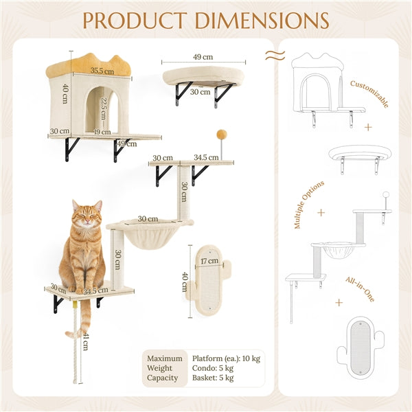Yaheetech Wall-Mounted Cat Furniture — Cat Condo, Shelves, Basket & Scratching Post Set