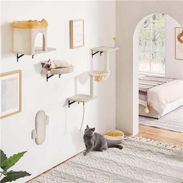 Yaheetech Wall-Mounted Cat Furniture — Cat Condo, Shelves, Basket & Scratching Post Set